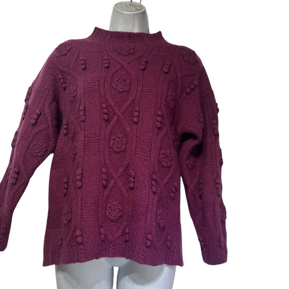 signatures by northern isles knitted by hand pink plumberry floral sweater L